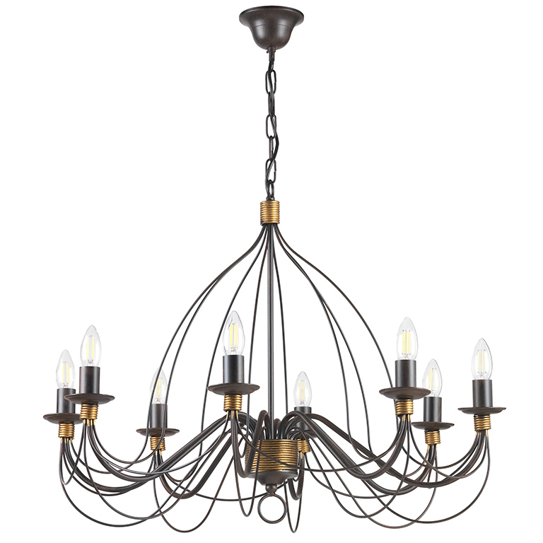Lampadario 8 luci Fiamma Marrone
