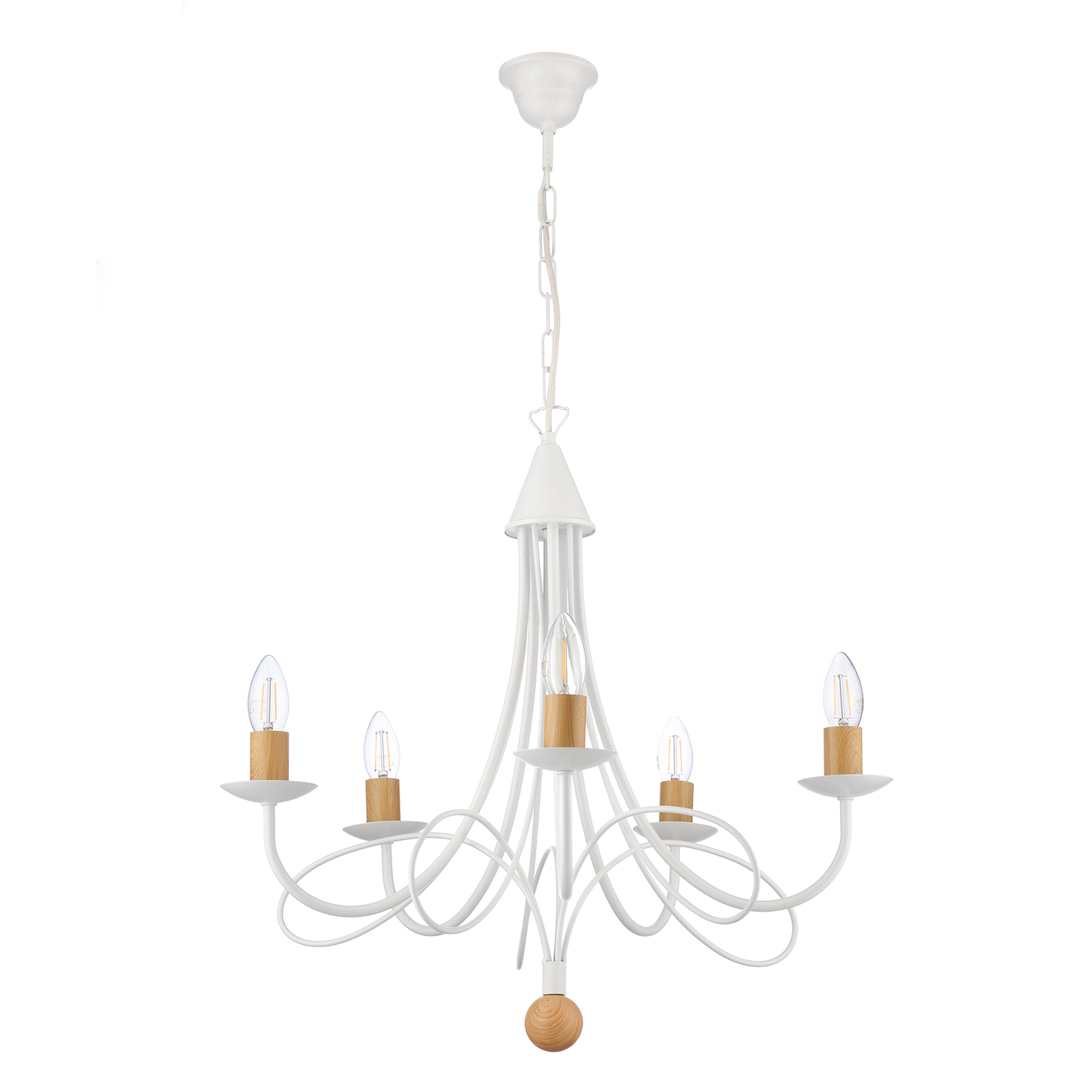 Lampadario Milvia Bianco/Legno